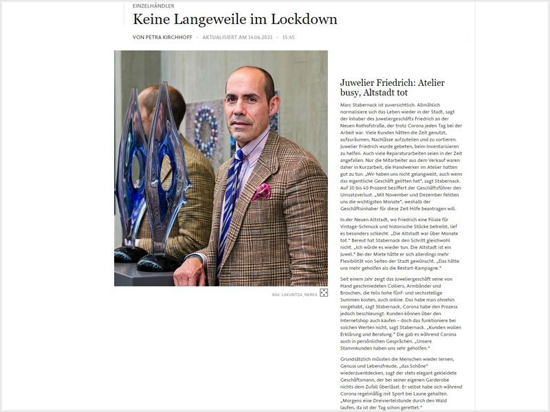 Frankfurter Allgemeine Zeitung: Foto Marc Stabernack, Inhaber Juwelier Friedrich/Frankfurt M.